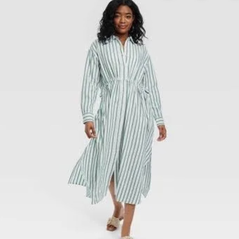 Universal Thread Green and White Striped Maxi Dress